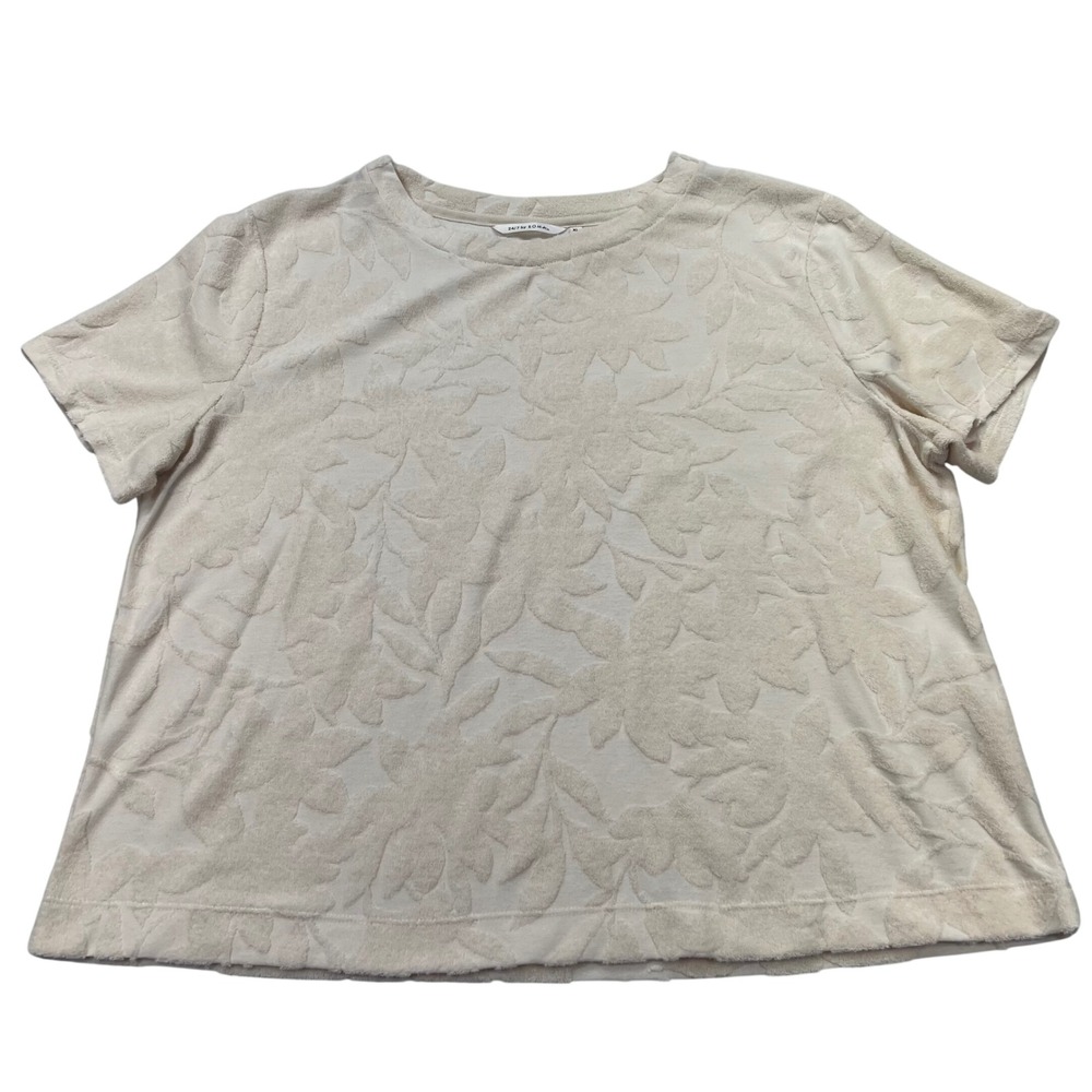 Soma 24/7 Jacquard Terry Short Sleeve Top Women XL Textured Parchment Roomy Boxy